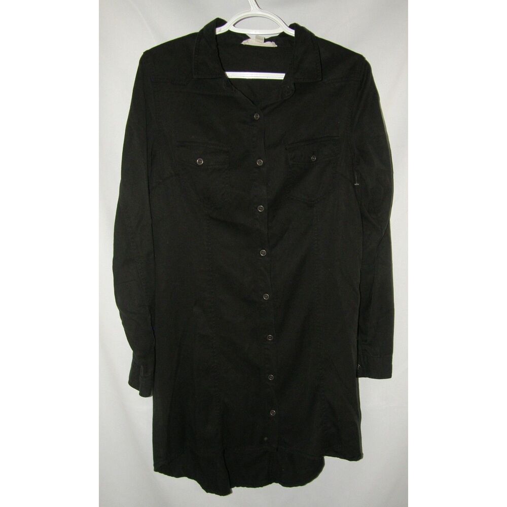 LOVESTITCH Black Sz Medium Long Roll Tab Sleeves Button Up Utility Mini Dress